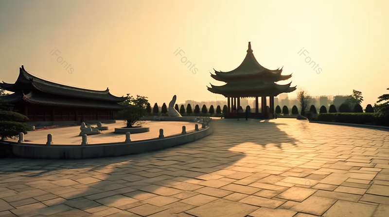 清晨的广场亭台建筑背景,高清,摄影图,摄影图片,图片大全,摄影图免费下载